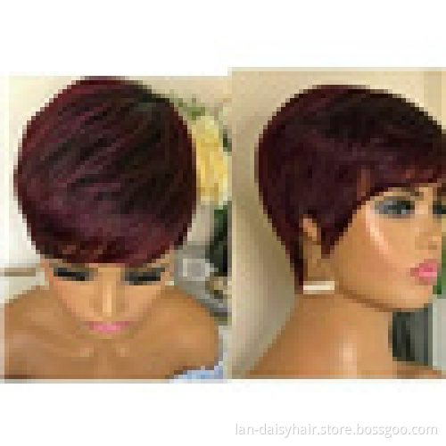 Top Selling  In Stock Popular Short Cut Good Quality  100% Human Hair Machine Made Wigs